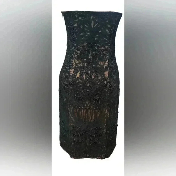 Sue Wong - Women's S0300 Strapless Ribbon Appliqued Sheath Mini Dress Size 6 - Picture 3 of 5